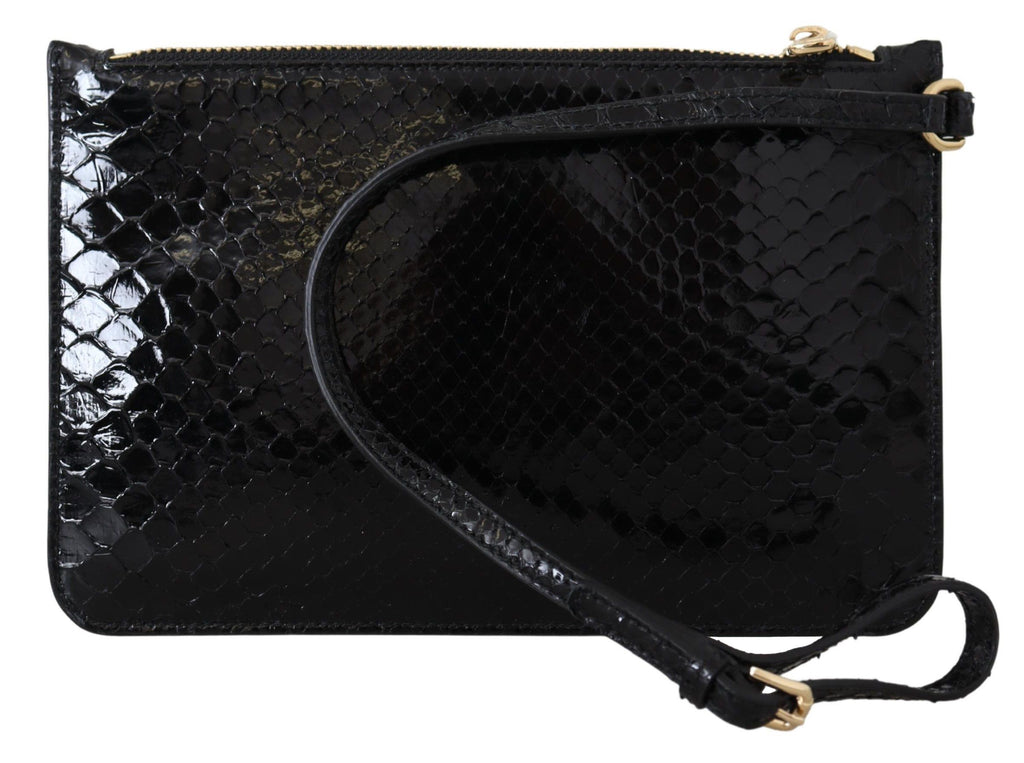 Dolce & Gabbana Black Leather Coin Purse Wristlet Mirror Agnese Wallet - Luxe & Glitz
