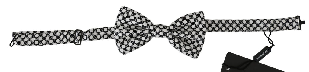 Dolce & Gabbana Men Black White Circles Adjustable Neck Papillon Bow Tie - Luxe & Glitz