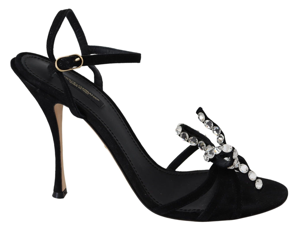 Dolce & Gabbana Black Suede Crystals Heels Sandals Shoes Dolce & Gabbana