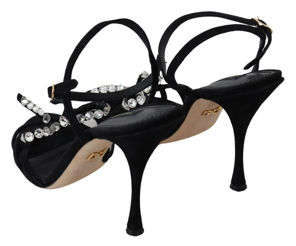 Dolce & Gabbana Black Suede Crystals Heels Sandals Shoes Dolce & Gabbana