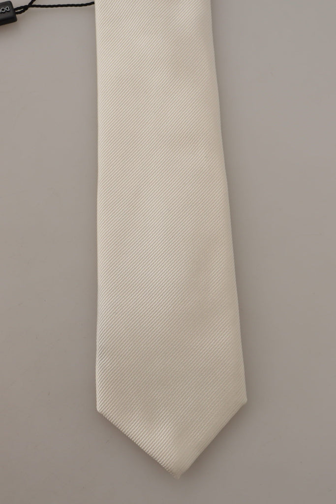 Dolce & Gabbana Off-White 100% Silk Slim Adjustable  Accessory Necktie - Luxe & Glitz