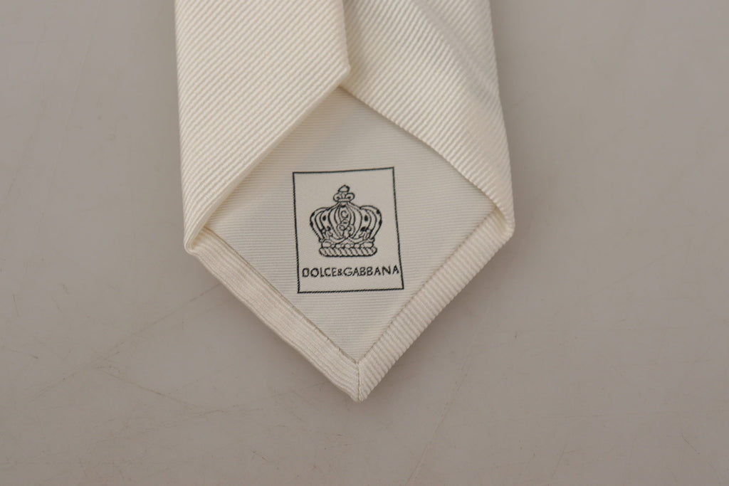 Dolce & Gabbana Off-White 100% Silk Slim Adjustable  Accessory Necktie - Luxe & Glitz