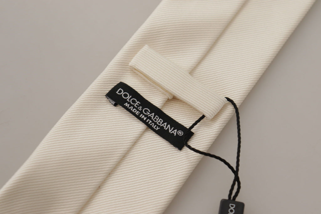 Dolce & Gabbana Off-White 100% Silk Slim Adjustable  Accessory Necktie - Luxe & Glitz