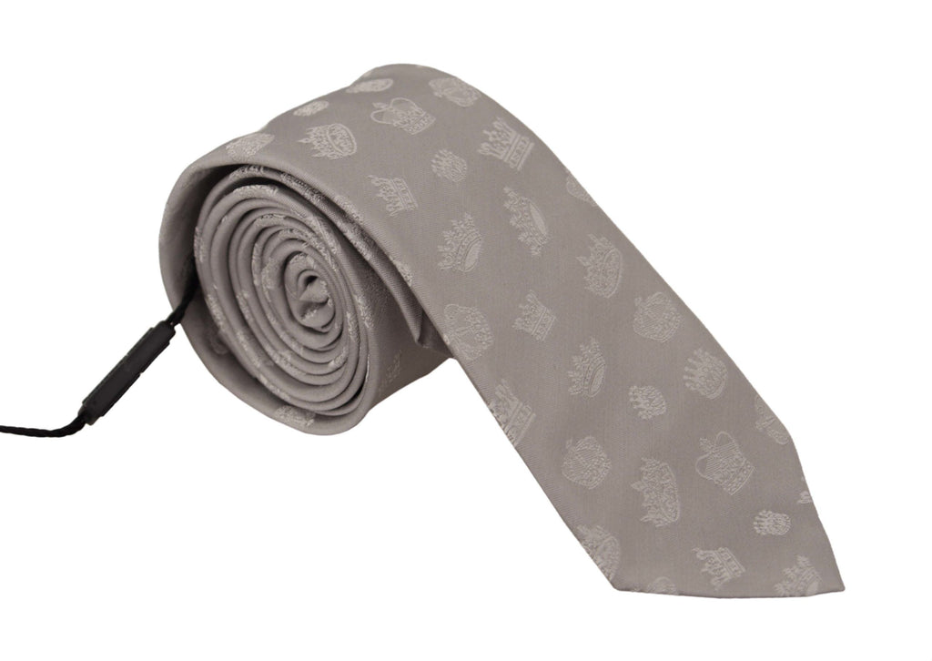 Dolce & Gabbana Gray Crown Fantasy Print Silk Adjustable Neck Tie - Luxe & Glitz