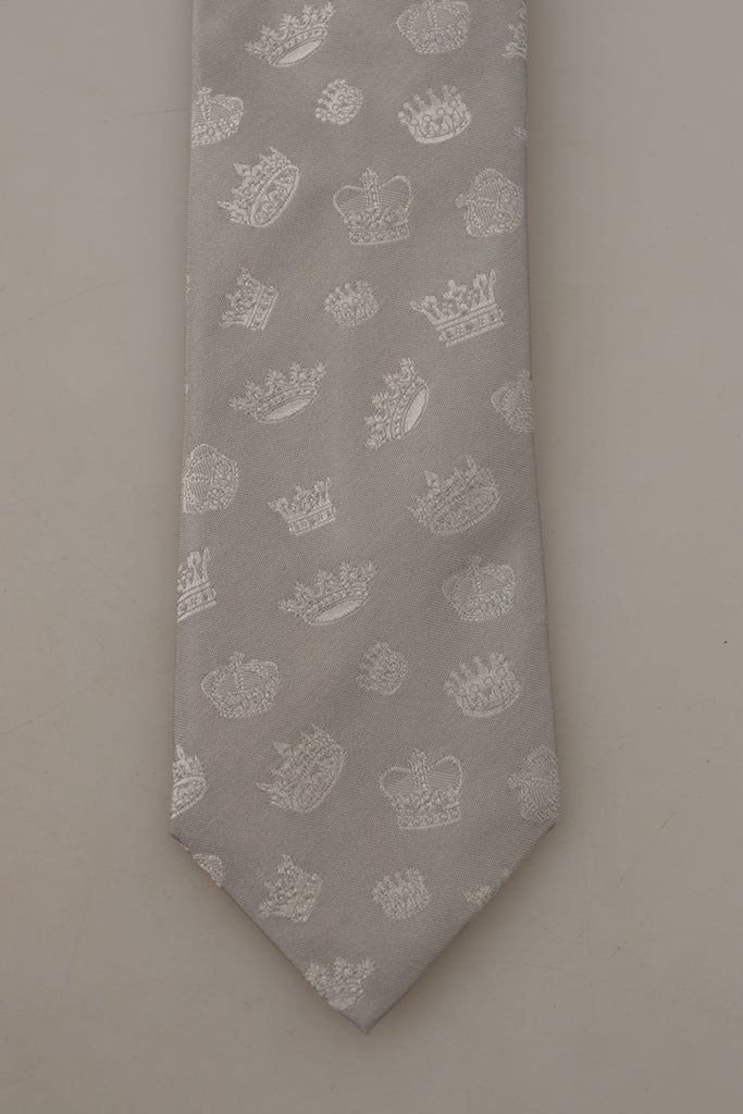 Dolce & Gabbana Gray Crown Fantasy Print Silk Adjustable Neck Tie - Luxe & Glitz