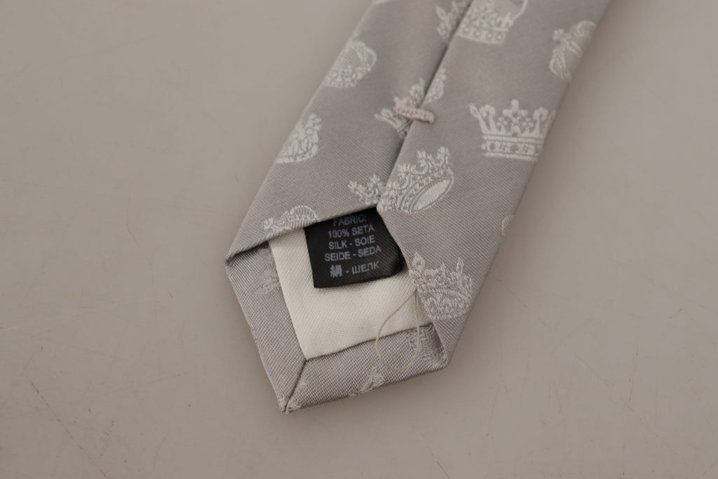 Dolce & Gabbana Gray Crown Fantasy Print Silk Adjustable Neck Tie - Luxe & Glitz