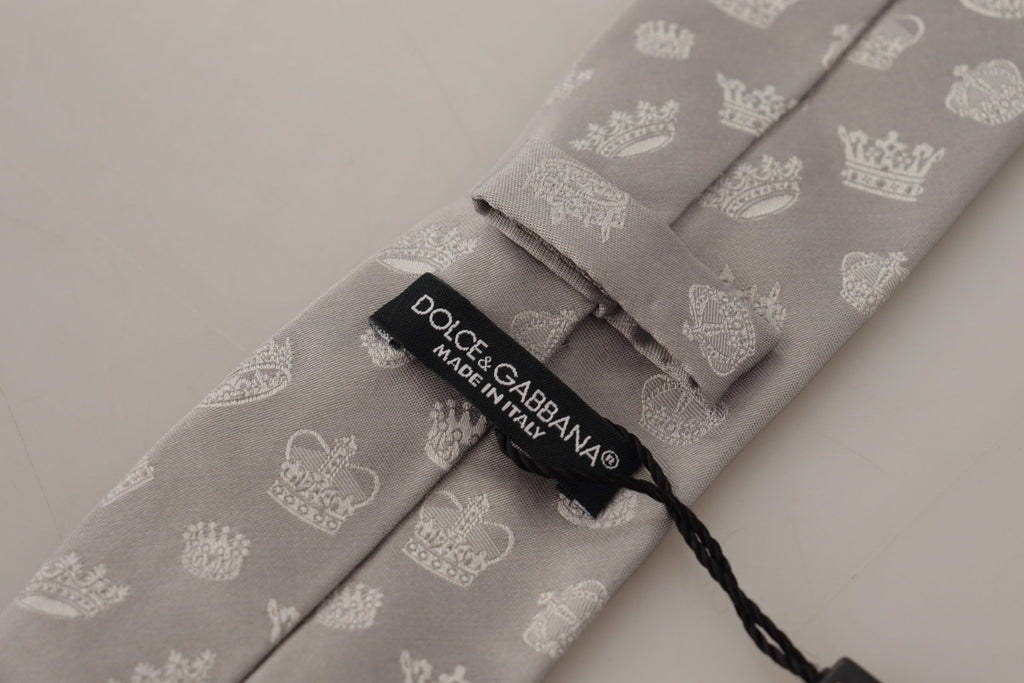 Dolce & Gabbana Gray Crown Fantasy Print Silk Adjustable Neck Tie - Luxe & Glitz