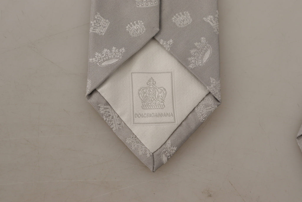 Dolce & Gabbana Gray Crown Fantasy Print Silk Adjustable Neck Tie - Luxe & Glitz