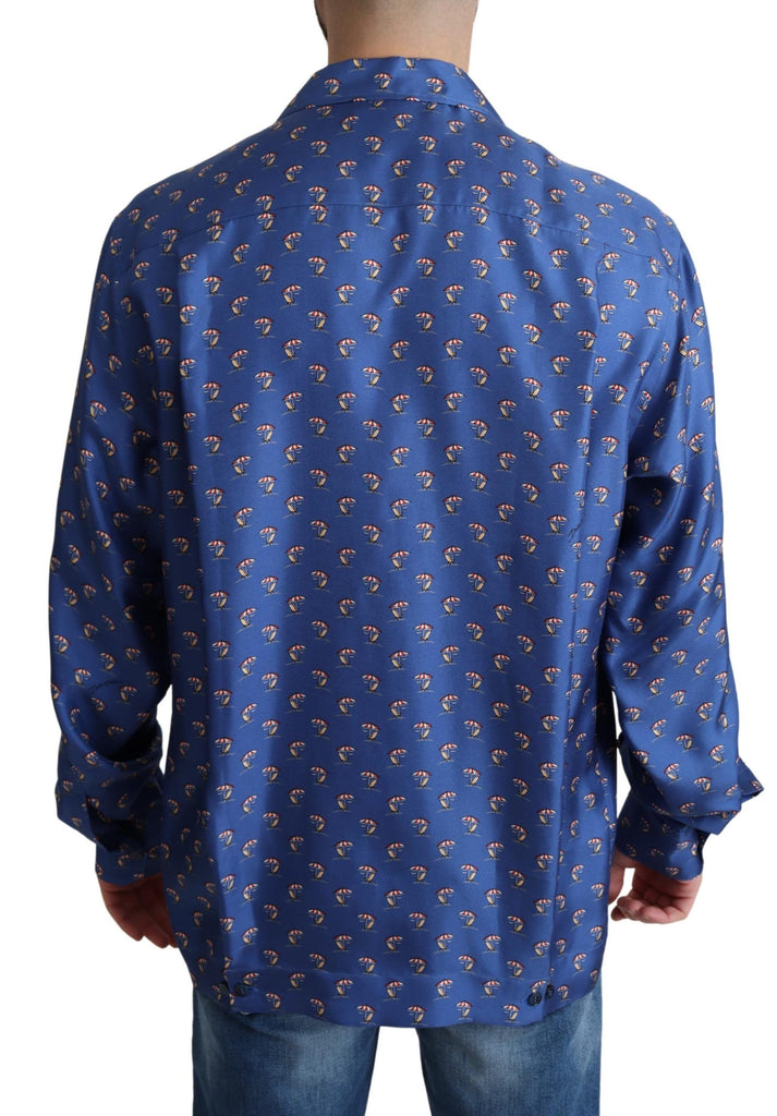 Dolce & Gabbana Blue Beach Chair Umbrella Print Silk Shirt - Luxe & Glitz