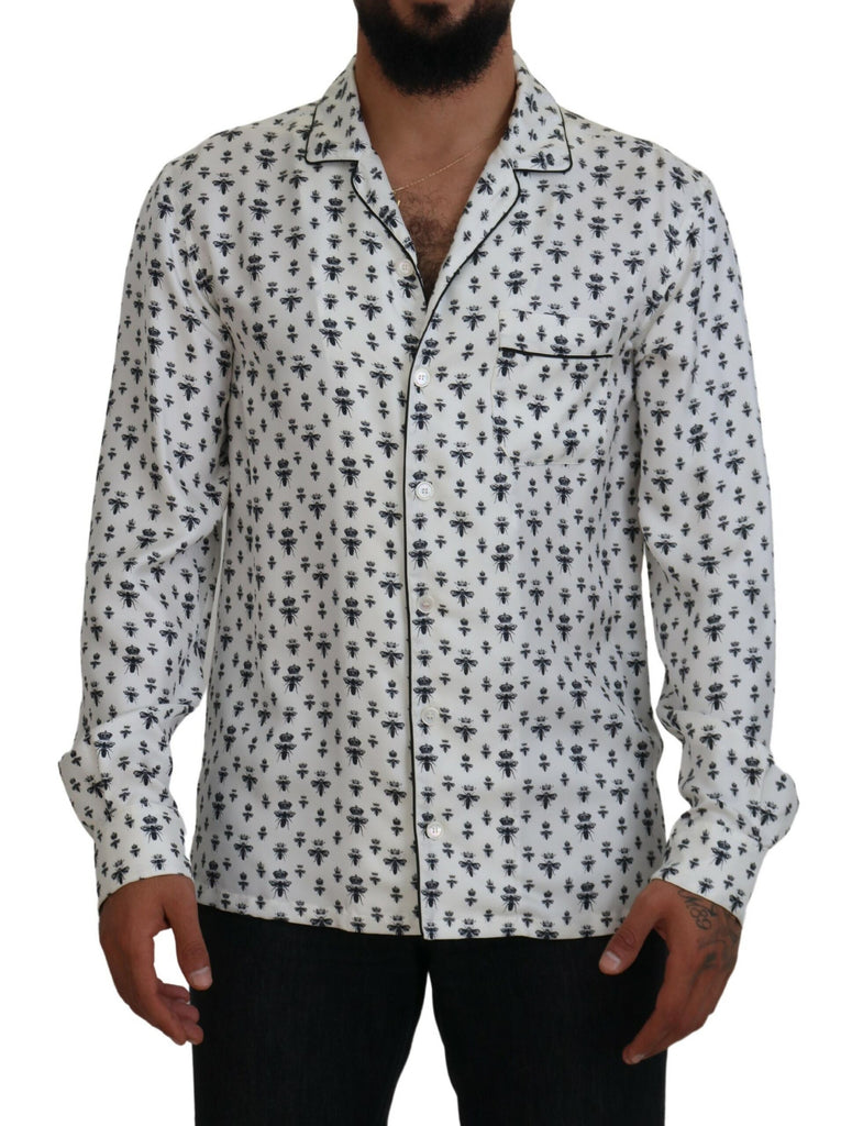 Dolce & Gabbana White Crown Bee Print Long Sleeve Pajama Top Dolce & Gabbana