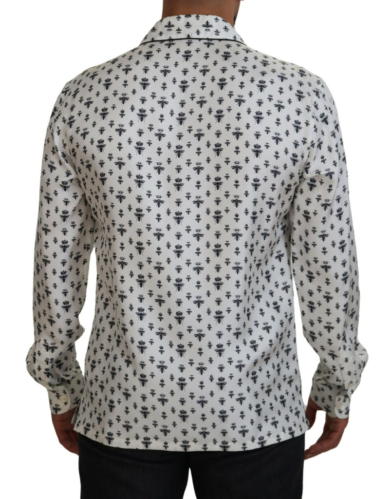 Dolce & Gabbana White Crown Bee Print Long Sleeve Pajama Top Dolce & Gabbana