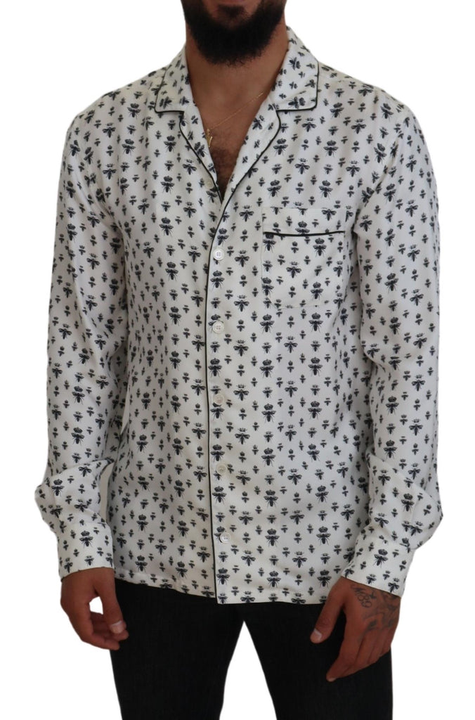 Dolce & Gabbana White Crown Bee Print Long Sleeve Pajama Top Dolce & Gabbana