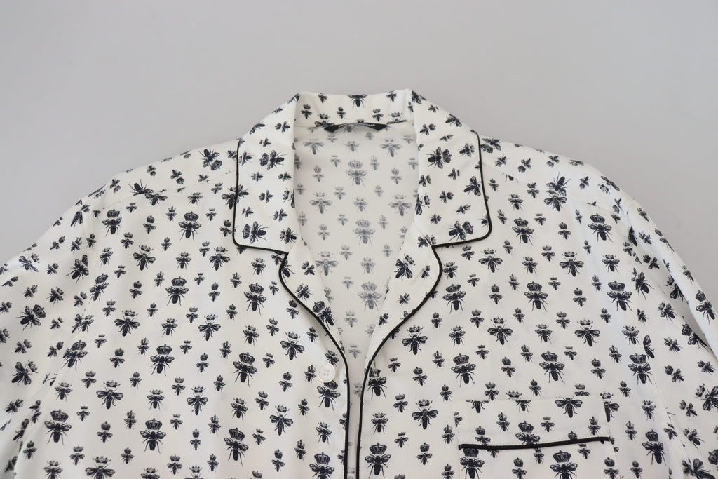 Dolce & Gabbana White Crown Bee Print Long Sleeve Pajama Top Dolce & Gabbana