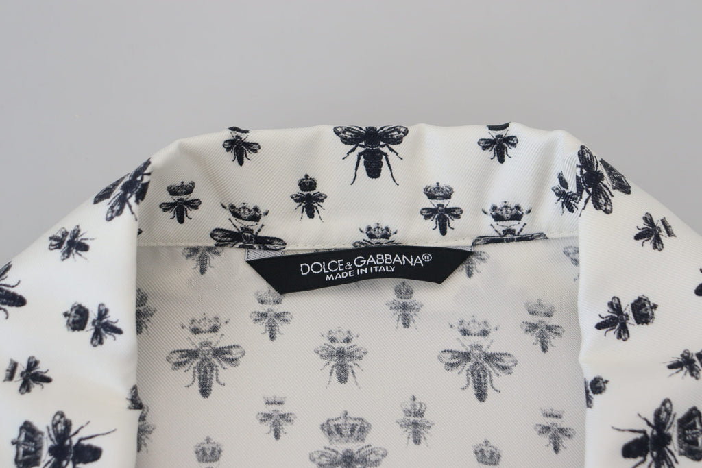 Dolce & Gabbana White Crown Bee Print Long Sleeve Pajama Top Dolce & Gabbana