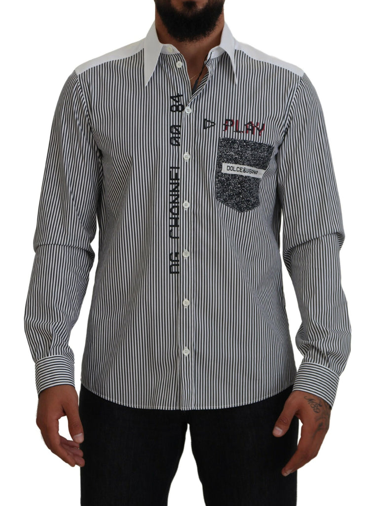 Dolce & Gabbana Black White Striped Printed Casual Cotton Shirt Dolce & Gabbana