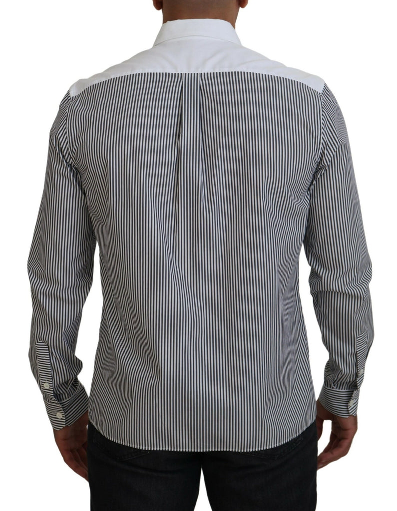 Dolce & Gabbana Black White Striped Printed Casual Cotton Shirt Dolce & Gabbana