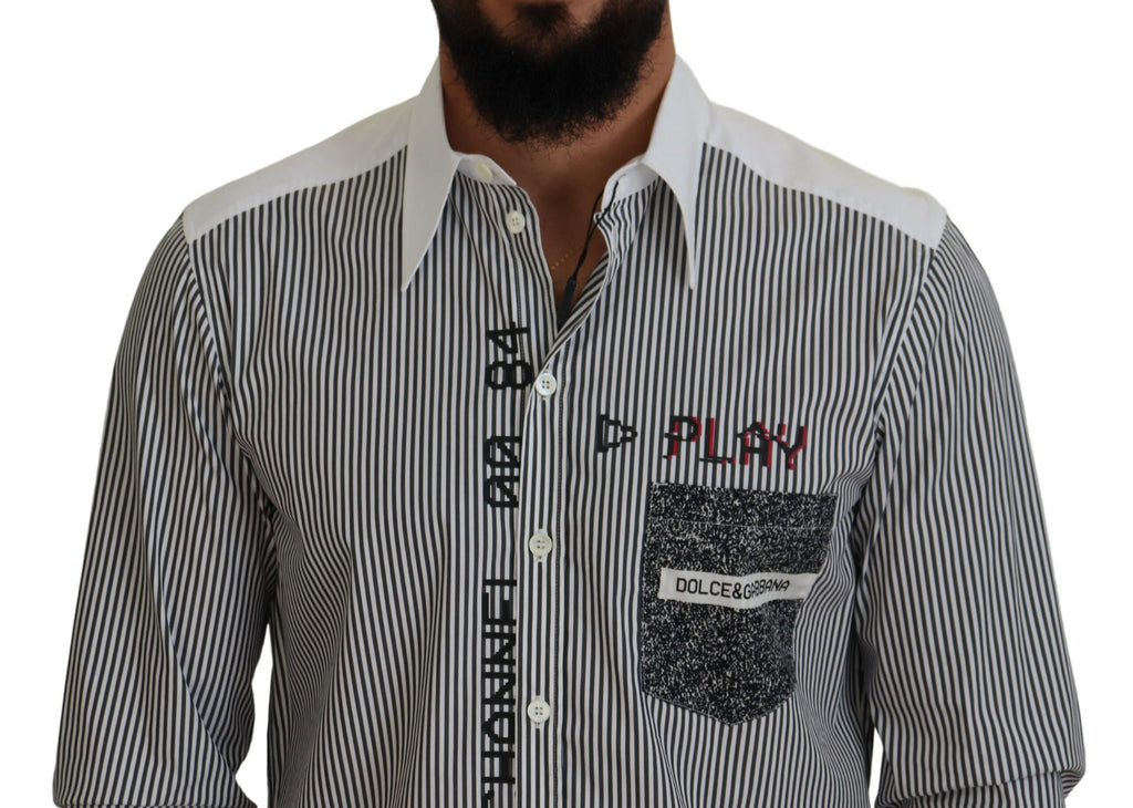 Dolce & Gabbana Black White Striped Printed Casual Cotton Shirt Dolce & Gabbana