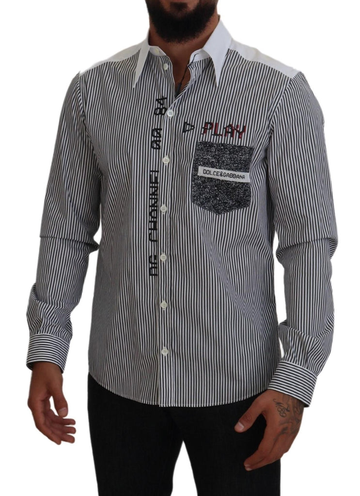 Dolce & Gabbana Black White Striped Printed Casual Cotton Shirt Dolce & Gabbana