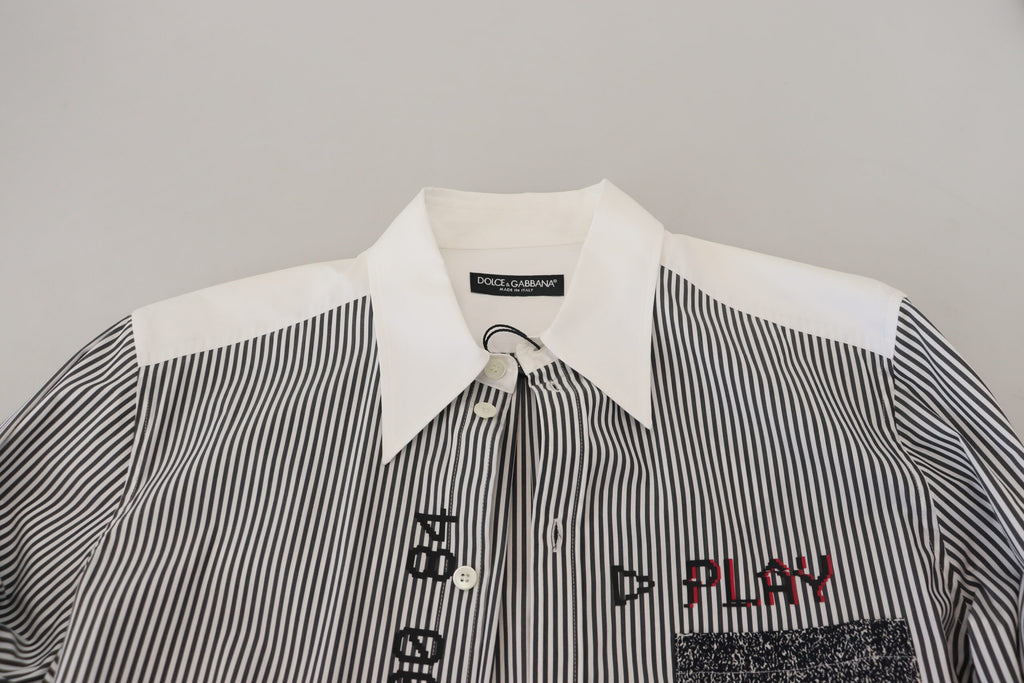 Dolce & Gabbana Black White Striped Printed Casual Cotton Shirt Dolce & Gabbana