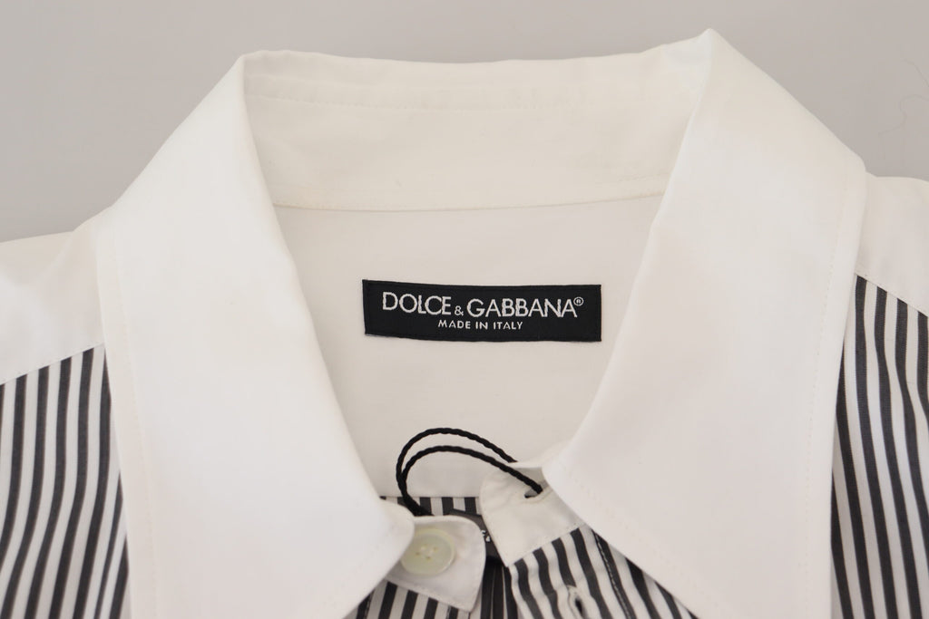 Dolce & Gabbana Black White Striped Printed Casual Cotton Shirt Dolce & Gabbana