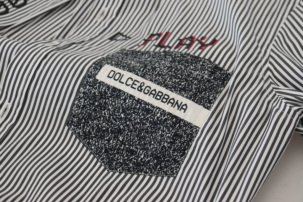 Dolce & Gabbana Black White Striped Printed Casual Cotton Shirt Dolce & Gabbana