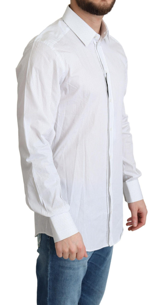 Dolce & Gabbana White Stripes Cotton Formal Dress Shirt - Luxe & Glitz