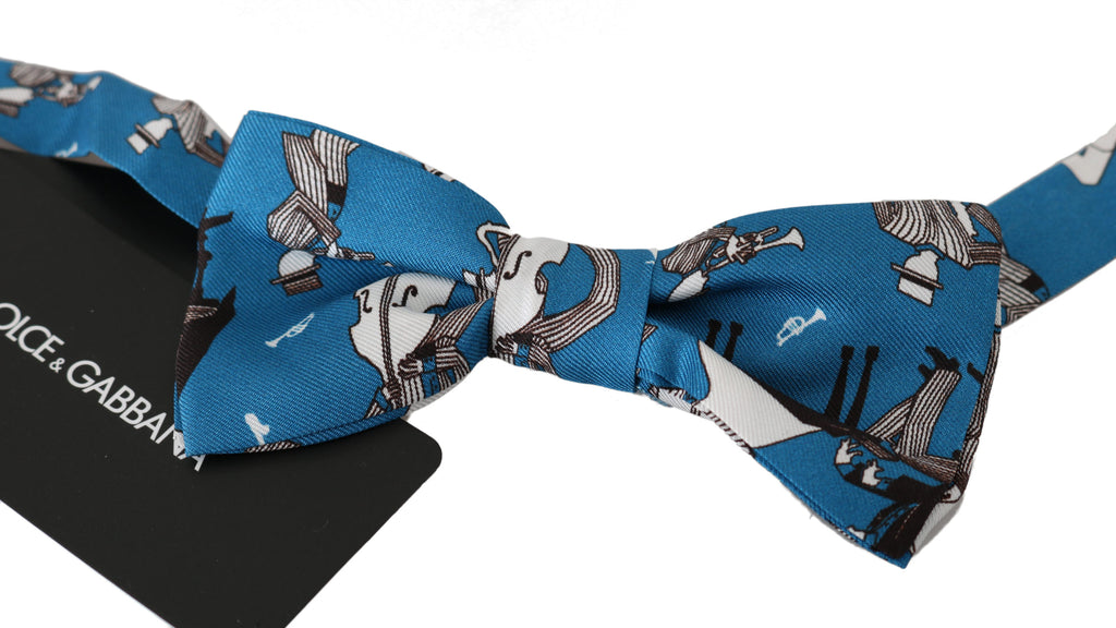 Dolce & Gabbana Blue Jazz Club Silk Adjustable Neck Papillon Men Bow Tie - Luxe & Glitz