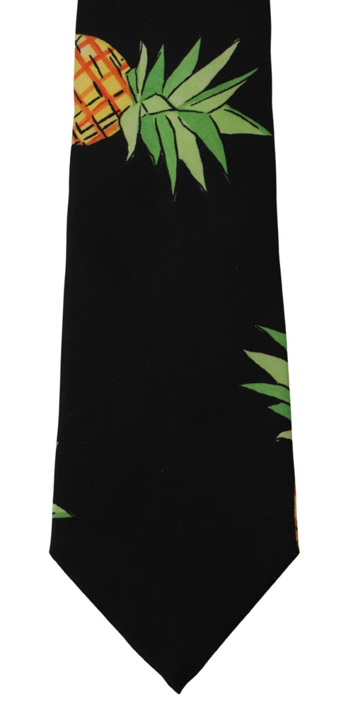 Dolce & Gabbana Black Pineapple Print Necktie Accessory Tie - Luxe & Glitz