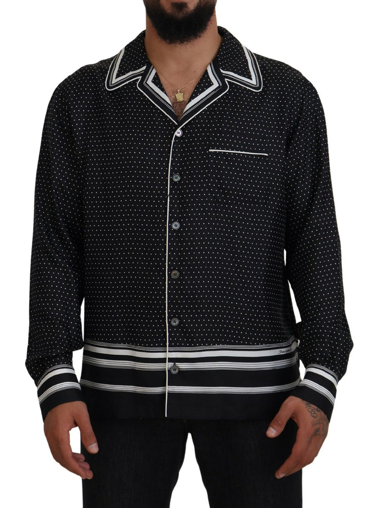 Dolce & Gabbana Black White Polka Dots Men Pajama Silk Top Dolce & Gabbana