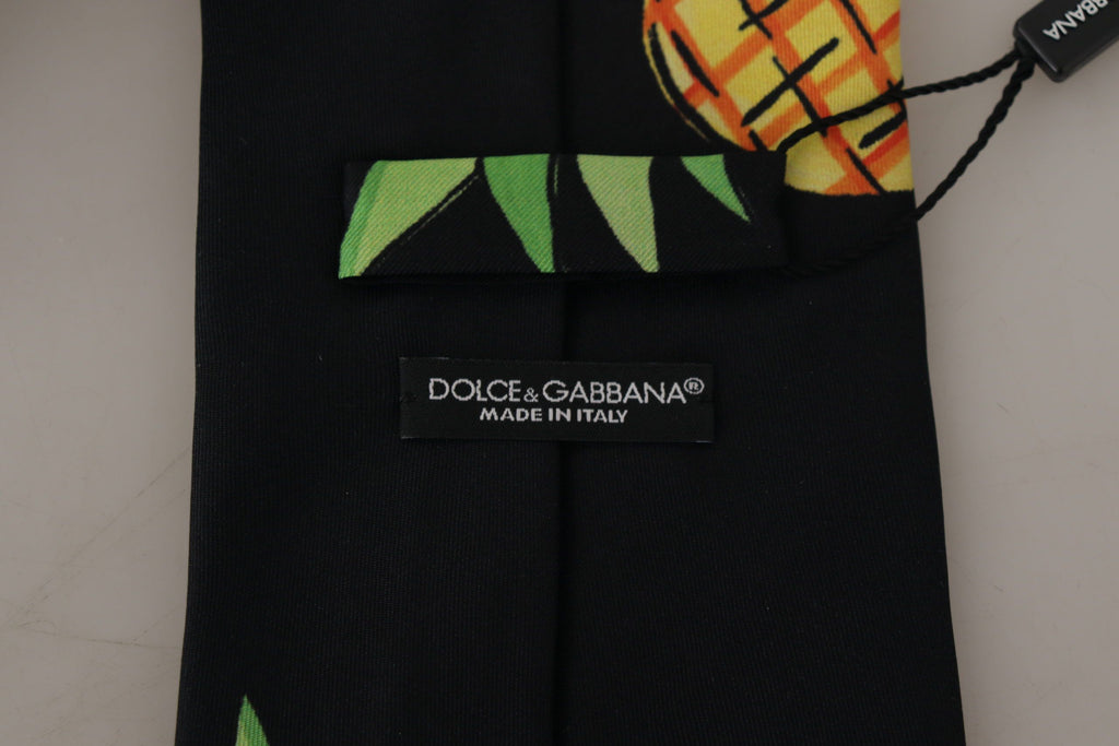 Dolce & Gabbana Black Pineapple Print Necktie Accessory Tie - Luxe & Glitz