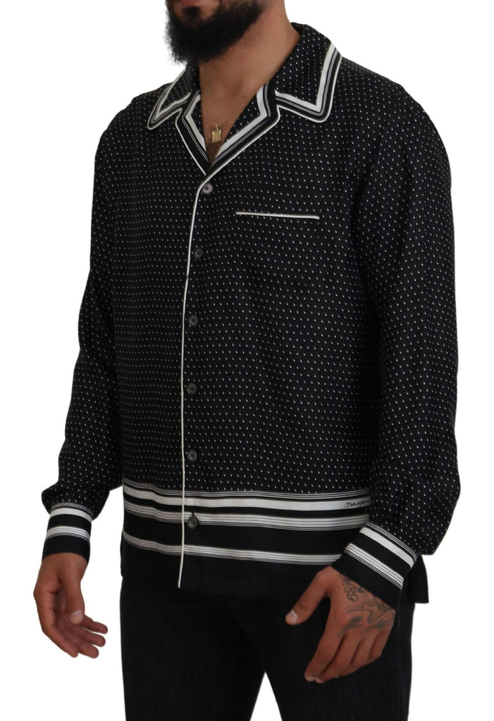 Dolce & Gabbana Black White Polka Dots Men Pajama Silk Top Dolce & Gabbana