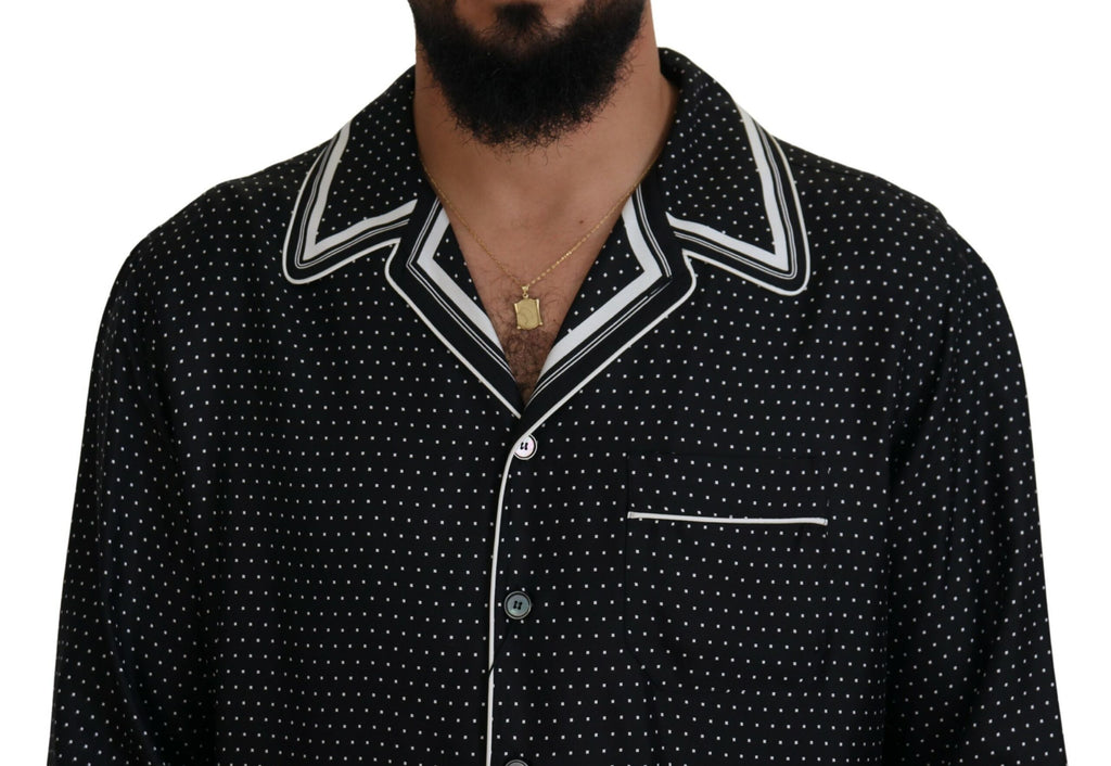 Dolce & Gabbana Black White Polka Dots Men Pajama Silk Top Dolce & Gabbana