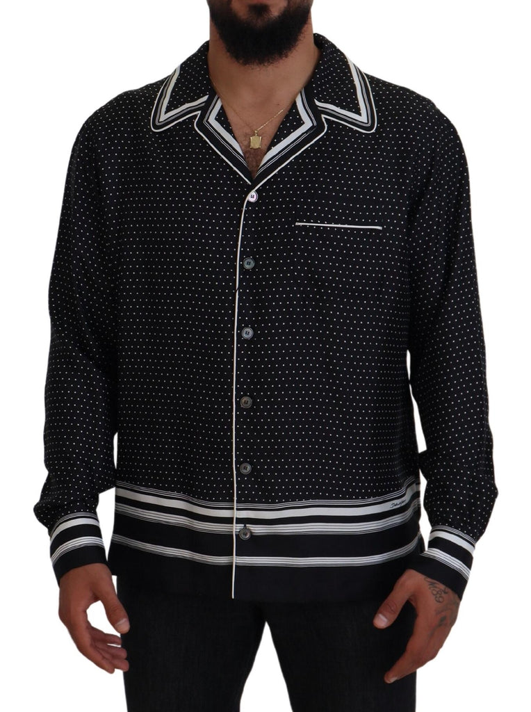 Dolce & Gabbana Black White Polka Dots Men Pajama Silk Top Dolce & Gabbana