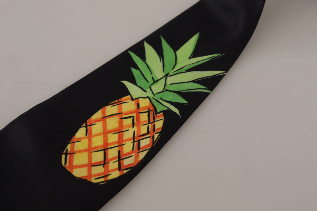 Dolce & Gabbana Black Pineapple Print Necktie Accessory Tie - Luxe & Glitz