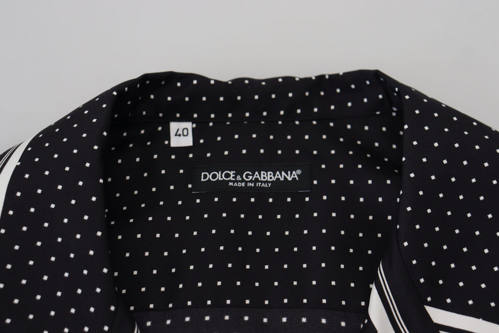 Dolce & Gabbana Black White Polka Dots Men Pajama Silk Top Dolce & Gabbana