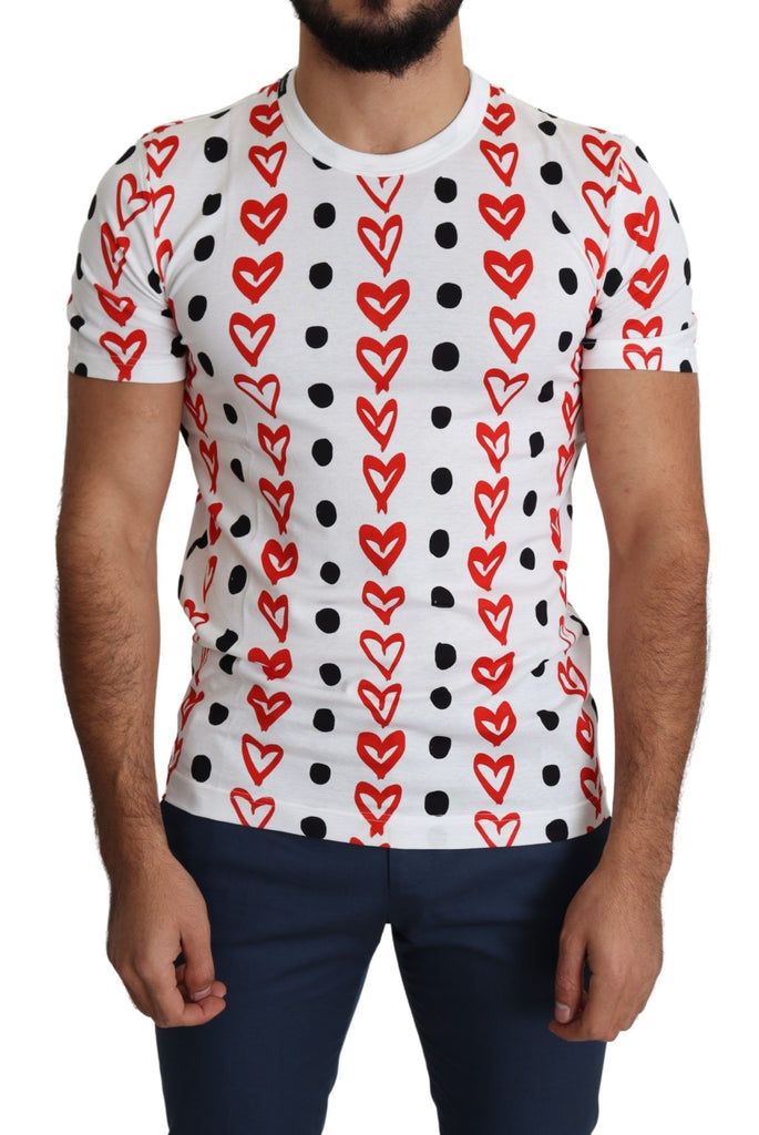 Dolce & Gabbana White Hearts Print  Cotton Men Top T-shirt - Luxe & Glitz