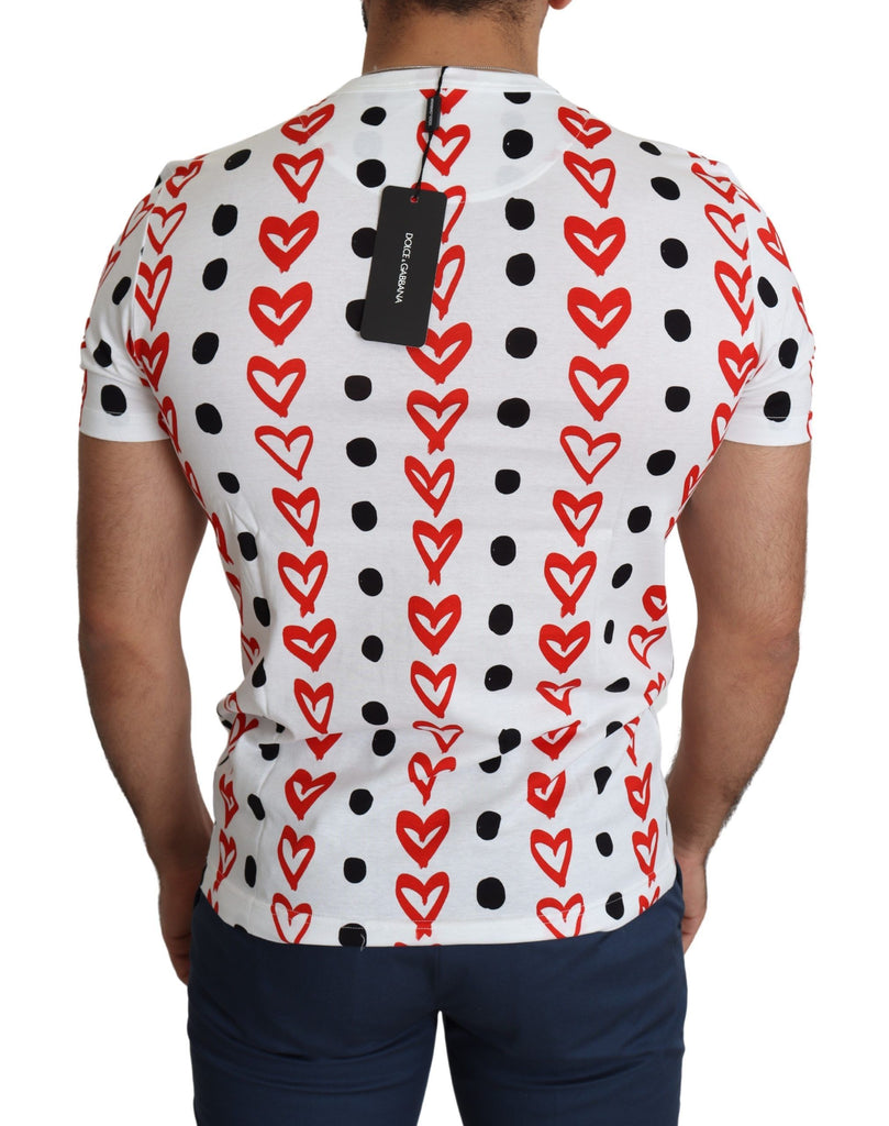 Dolce & Gabbana White Hearts Print  Cotton Men Top T-shirt - Luxe & Glitz