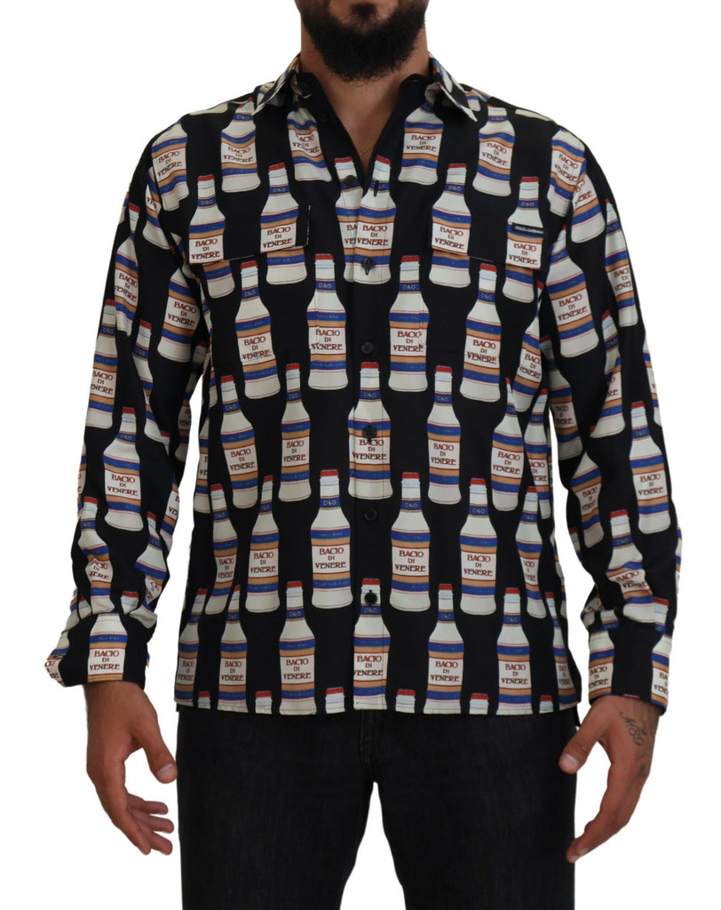 Dolce & Gabbana Black Silk Printed Collared Men Casual Shirt Dolce & Gabbana