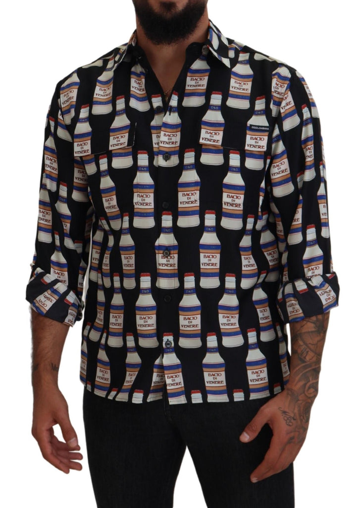 Dolce & Gabbana Black Silk Printed Collared Men Casual Shirt Dolce & Gabbana