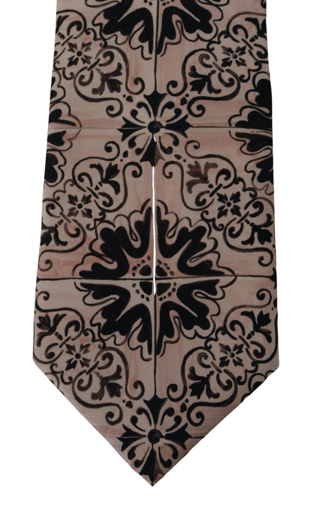 Dolce & Gabbana Beige Fantasy Pattern Necktie Accessory Black - Luxe & Glitz