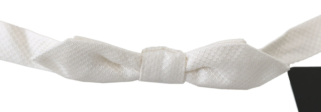 Dolce & Gabbana White 100% Silk Slim Adjustable Neck Papillon Men Tie - Luxe & Glitz