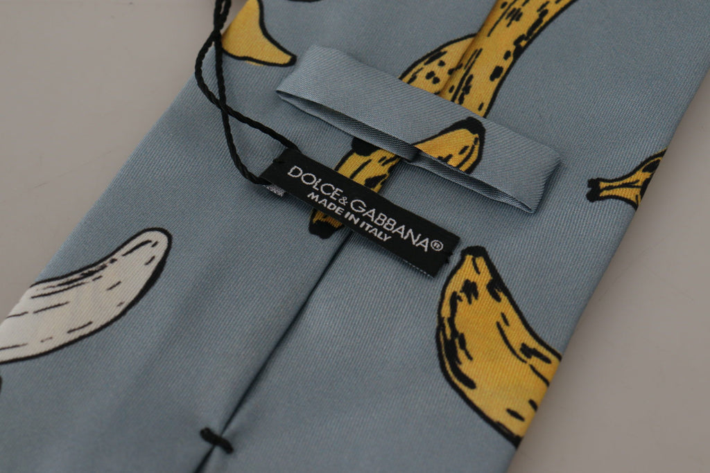 Dolce & Gabbana Blue Yellow Banana Print Necktie Accessory 100%Silk  Tie - Luxe & Glitz