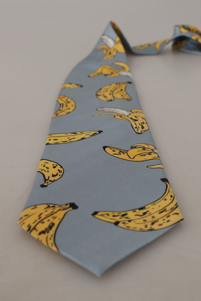 Dolce & Gabbana Blue Yellow Banana Print Necktie Accessory 100%Silk  Tie - Luxe & Glitz