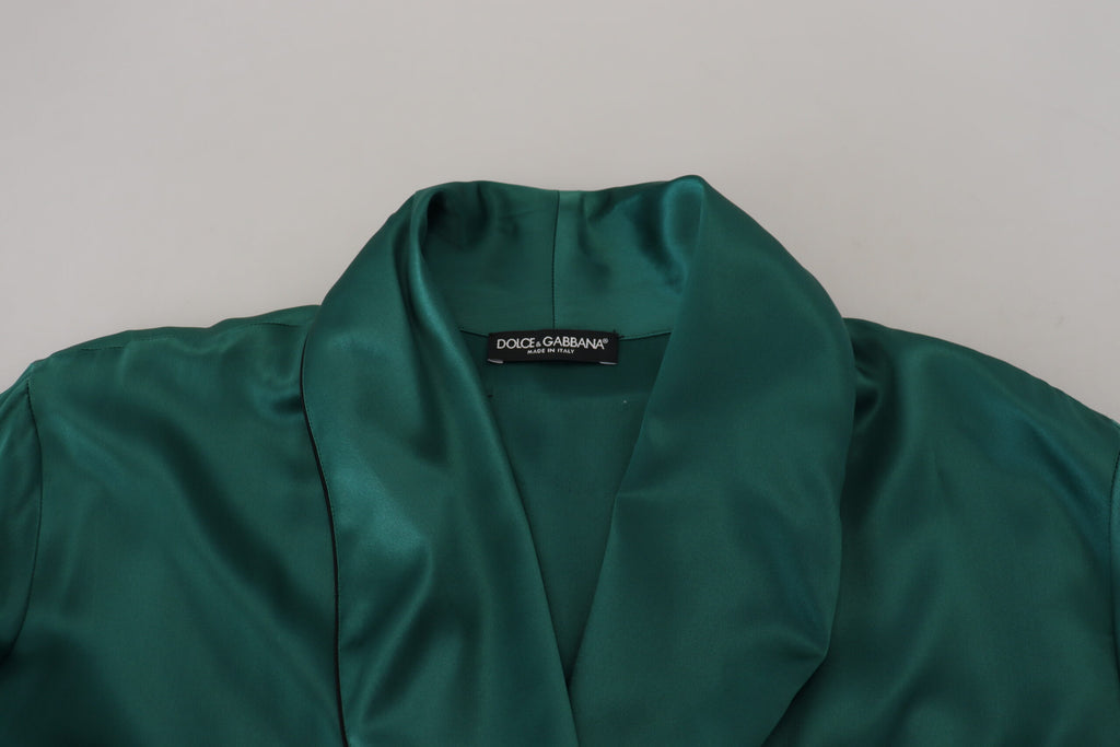 Dolce & Gabbana Green Silk Waist Belt Robe Sleepwear Dolce & Gabbana
