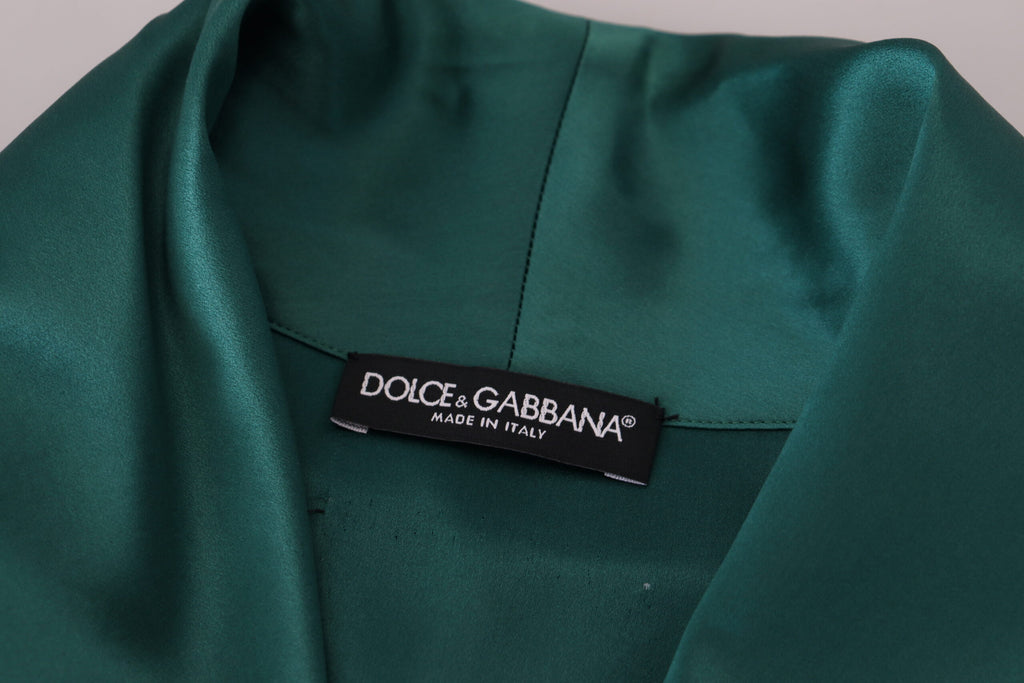 Dolce & Gabbana Green Silk Waist Belt Robe Sleepwear Dolce & Gabbana