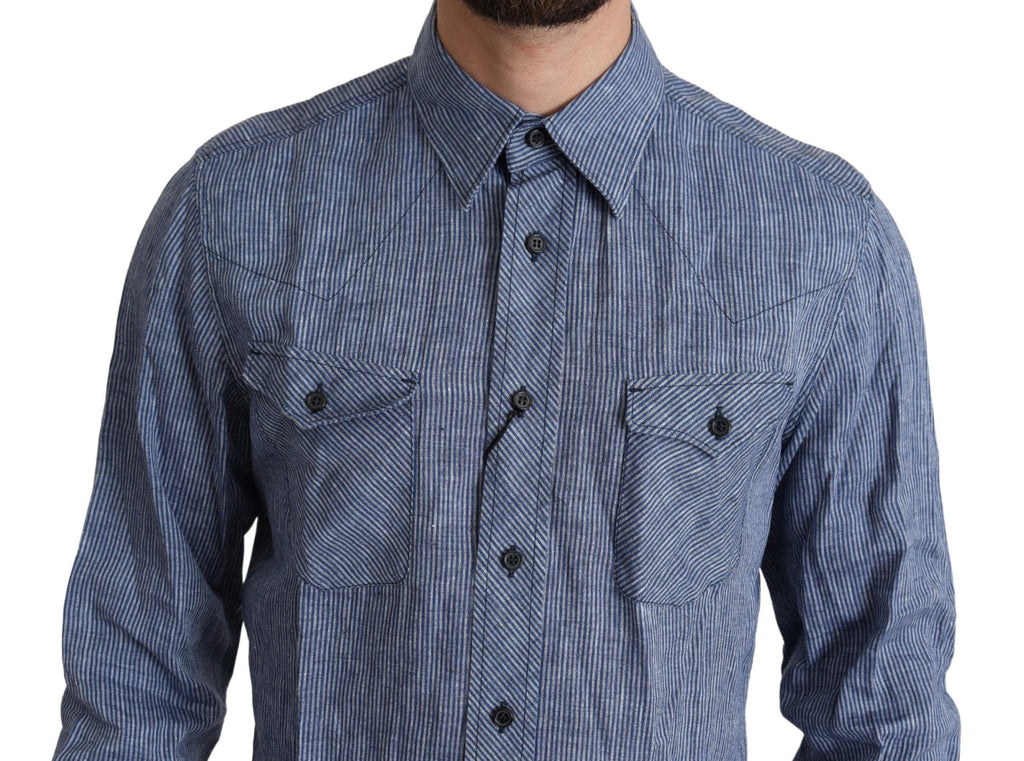 Dolce & Gabbana Blue Stripes Men Casual Button Down Shirt - Luxe & Glitz