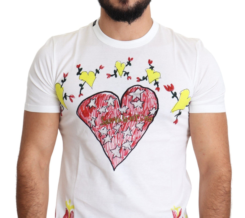 Dolce & Gabbana White Saint Valentine Print Cotton Men T-shirt - Luxe & Glitz