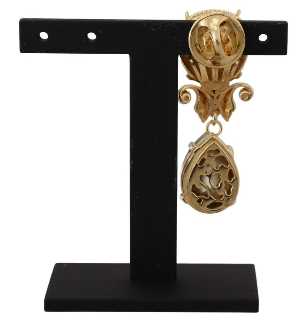 Dolce & Gabbana Gold Tone Brass Crystal Jewelry Dangling Pin Brooch Dolce & Gabbana