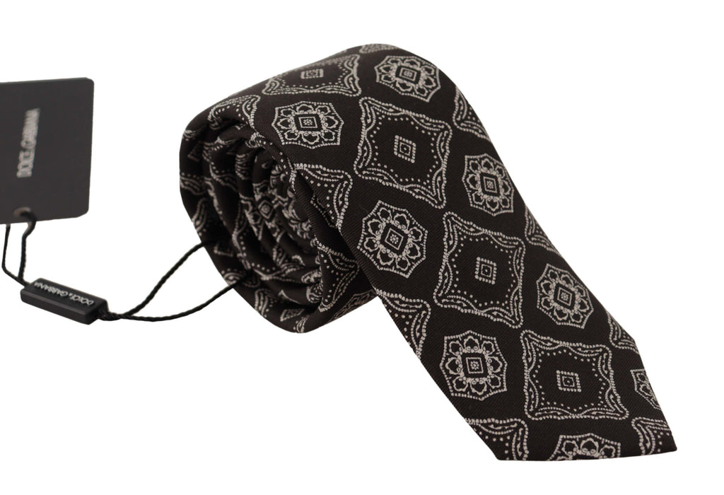 Dolce & Gabbana Black White Square Geometric Print Adjustable Accessory Tie - Luxe & Glitz