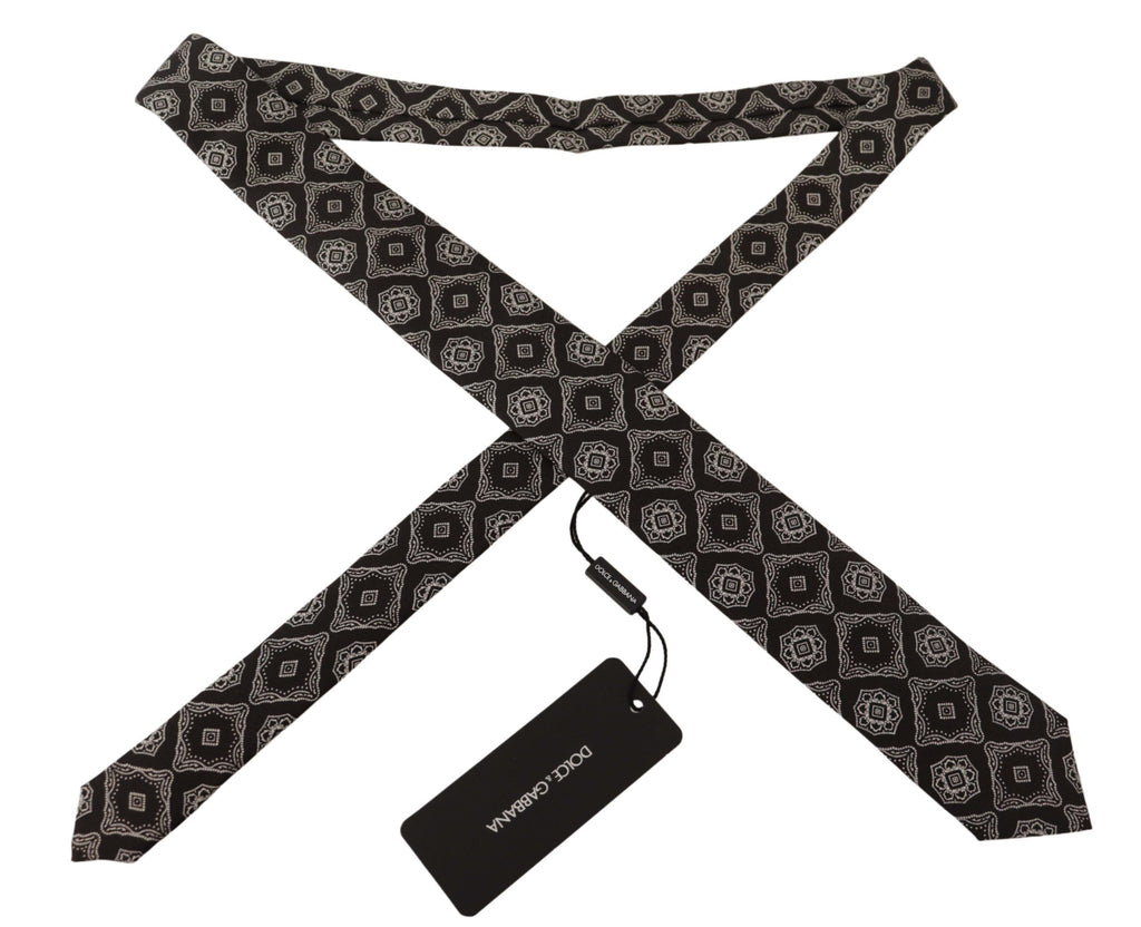 Dolce & Gabbana Black White Square Geometric Print Adjustable Accessory Tie - Luxe & Glitz